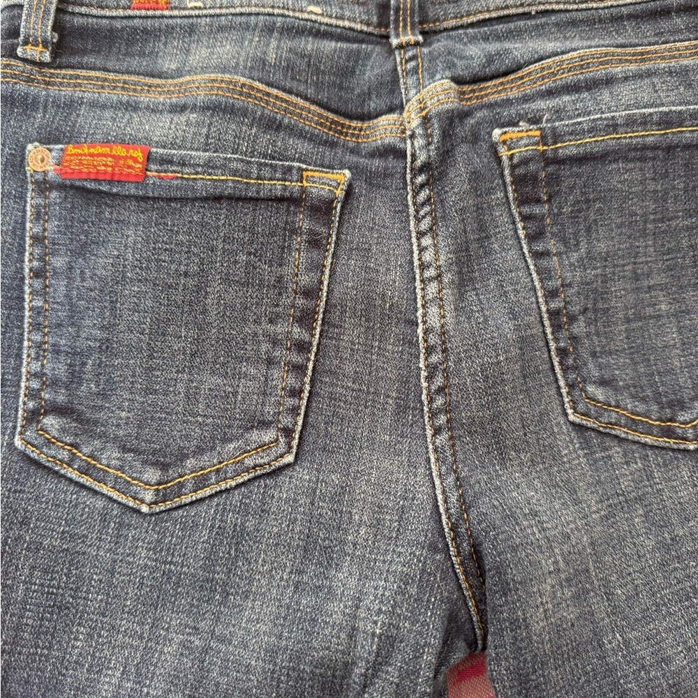 7 For All Mankind Dark Blue Jeans with Yellow Stitching